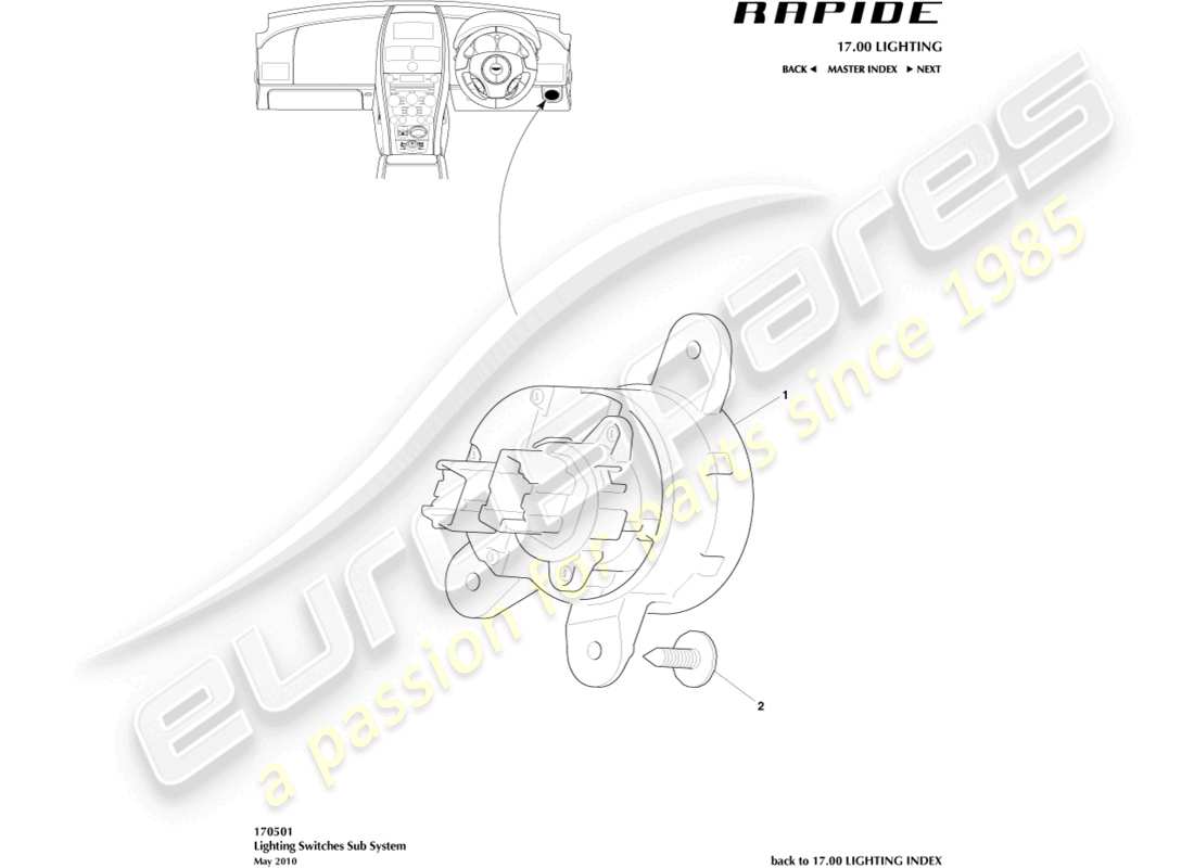 aston martin rapide (2010) interruptor de luz diagrama de piezas