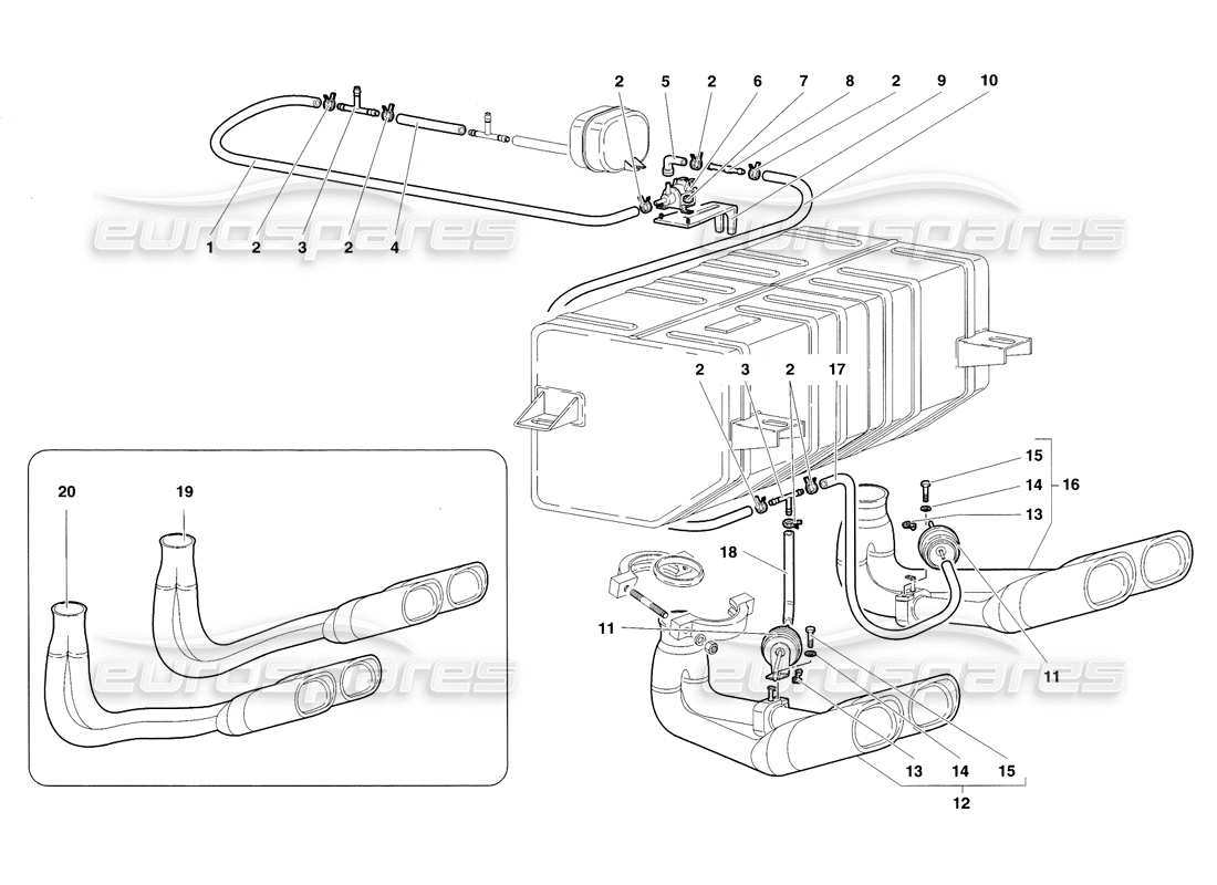 lamborghini diablo sv (1998) sistema de escape diagrama de piezas