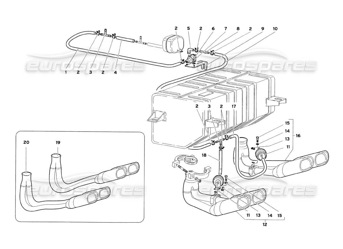 lamborghini diablo sv (1999) sistema de escape diagrama de piezas