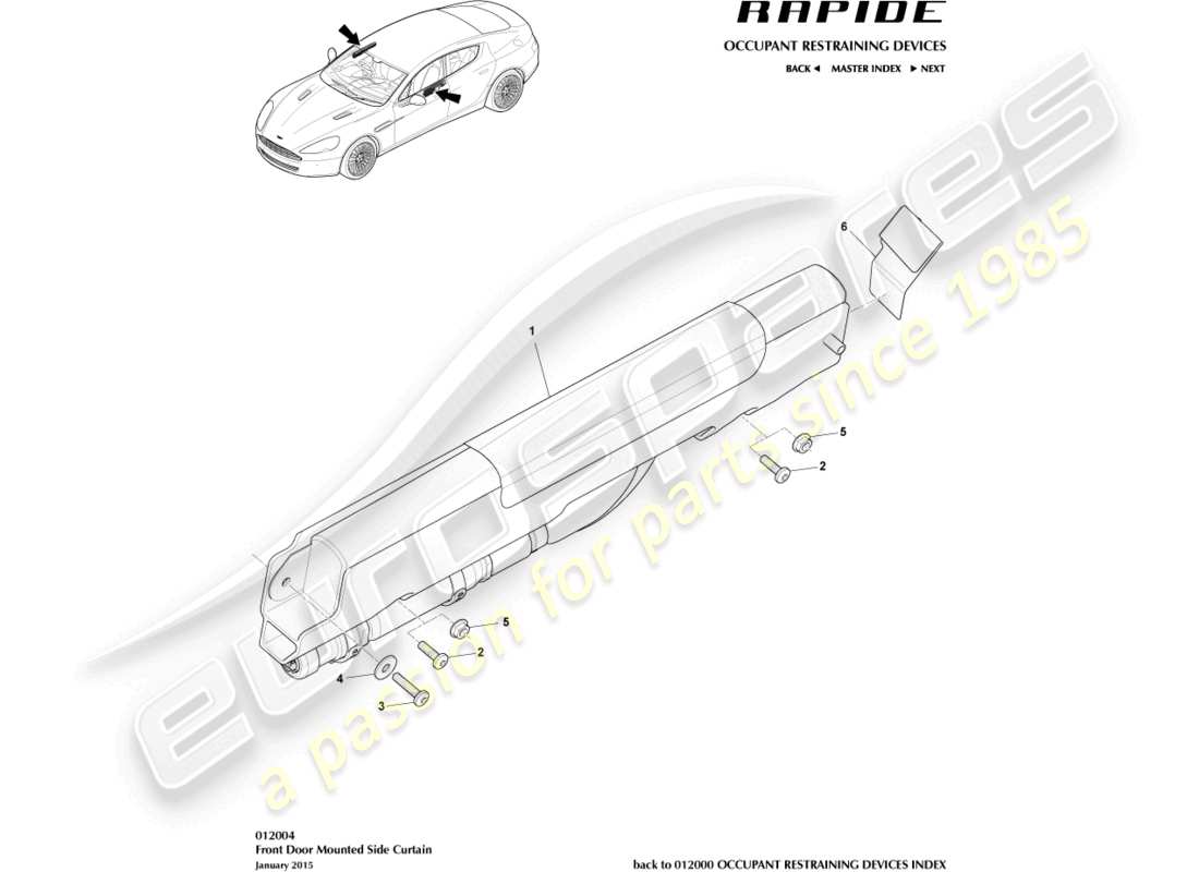 aston martin rapide (2013) airbag de cortina lateral delantero diagrama de piezas
