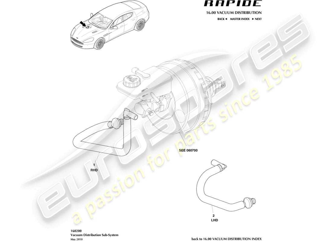 aston martin rapide (2010) diagrama de piezas del subsistema de distribución de vacío