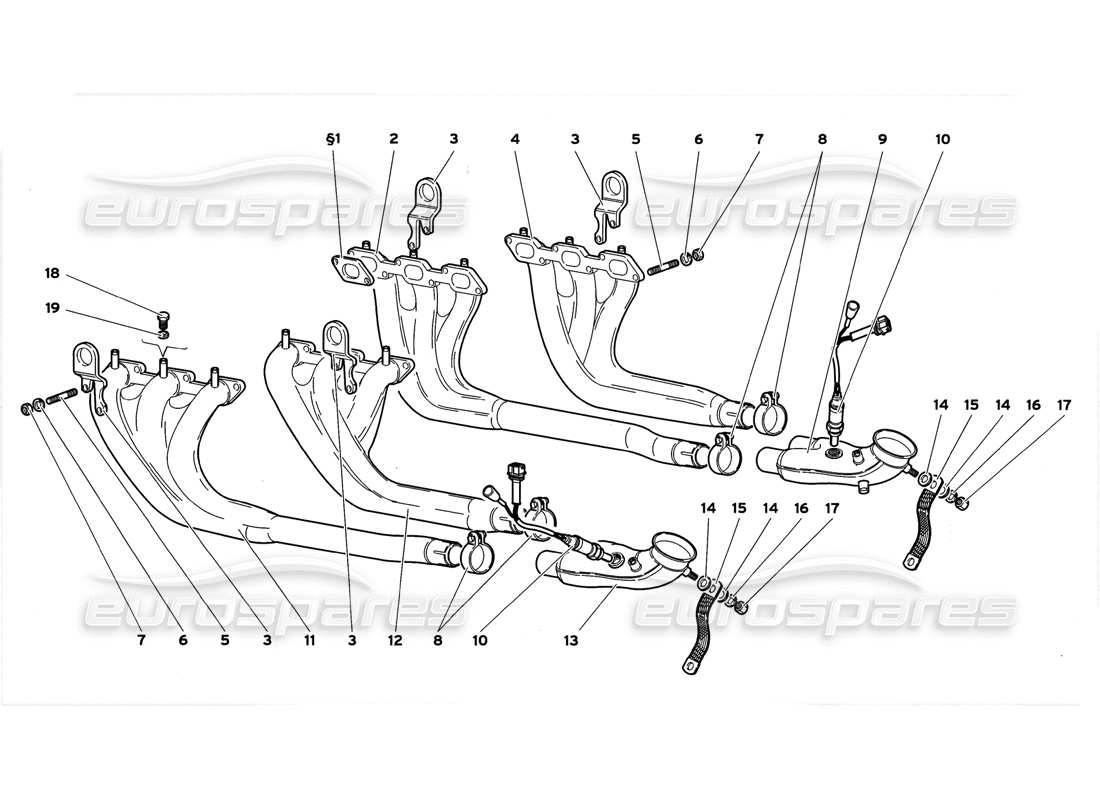 lamborghini diablo gt (1999) sistema de escape diagrama de piezas