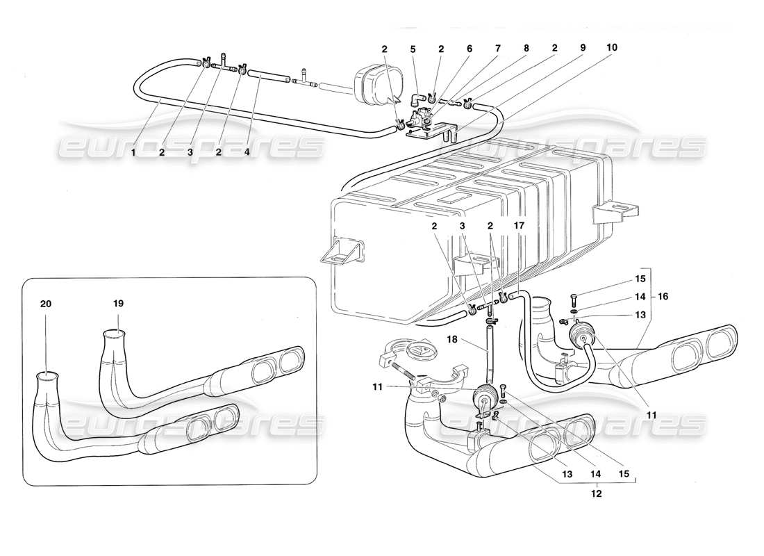 lamborghini diablo roadster (1998) diagrama de piezas del sistema de escape