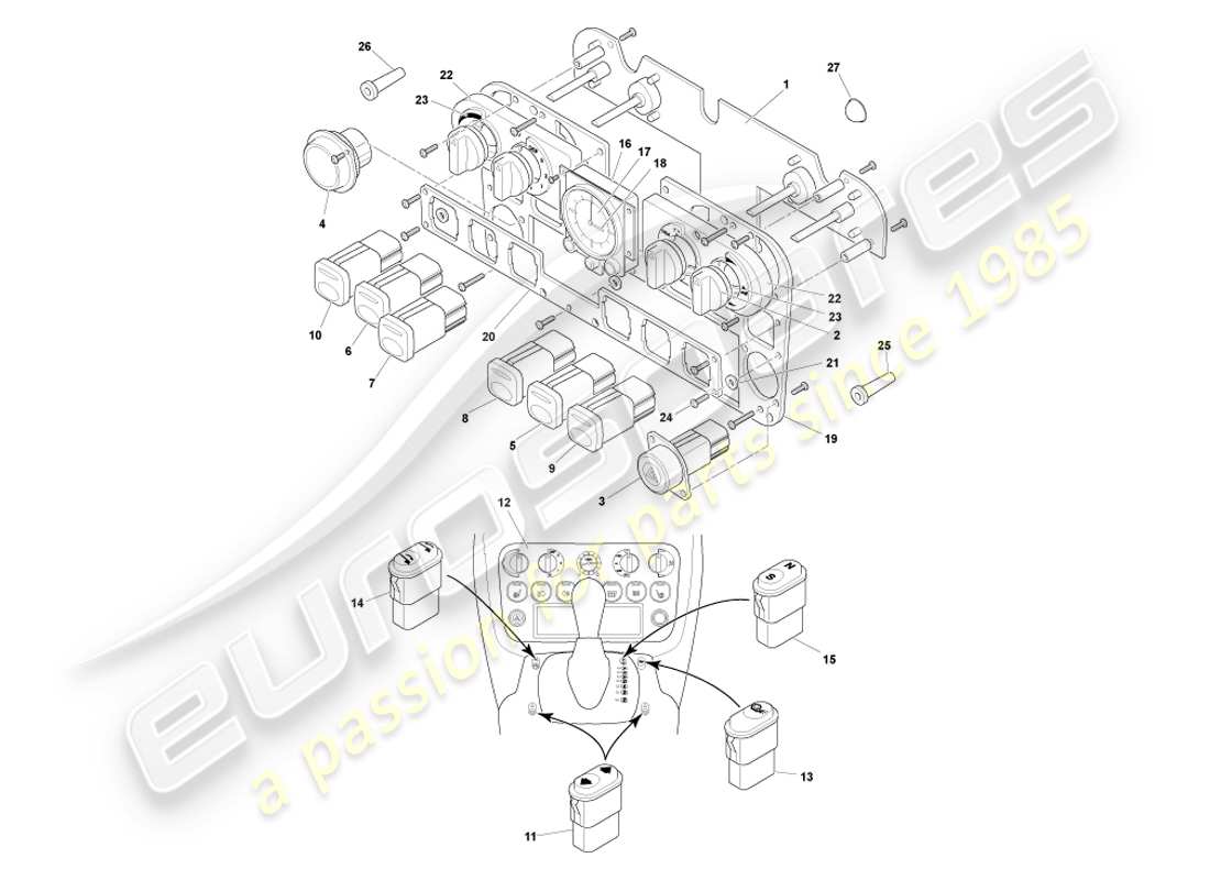 aston martin db7 vantage (2002) diagrama de piezas de instrumentos y controles