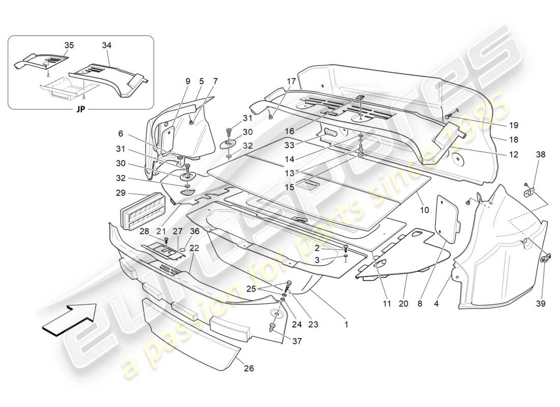 maserati granturismo s (2017) alfombrillas del maletero diagrama de piezas