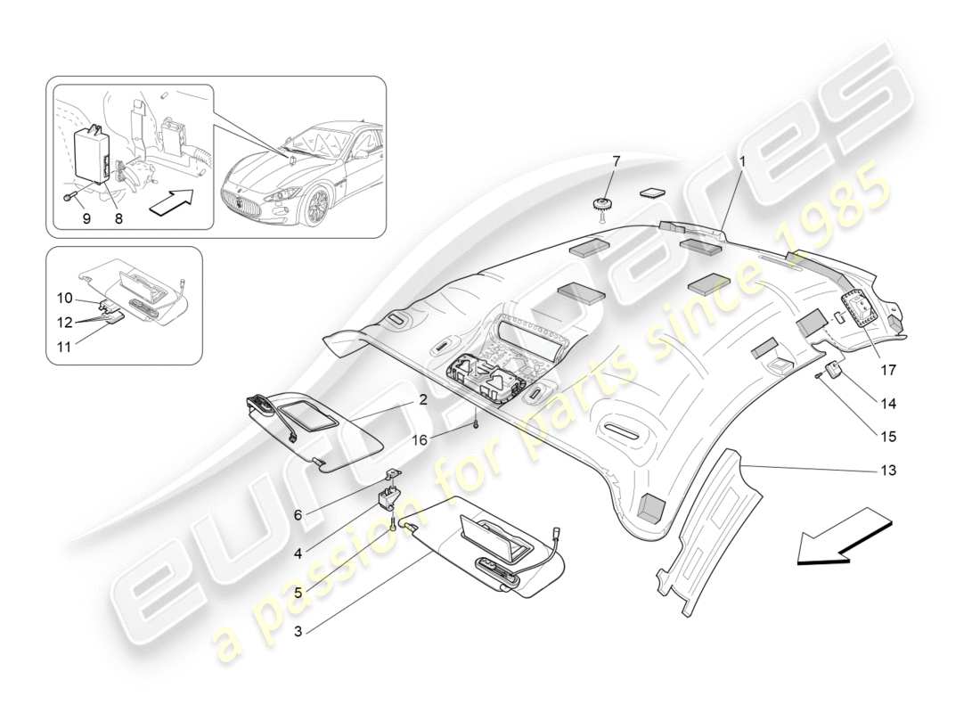 maserati granturismo s (2017) diagrama de piezas de techo y parasoles