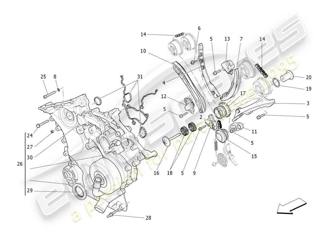 maserati qtp 3.0 bt v6 410hp (2014) diagrama de piezas de sincronización