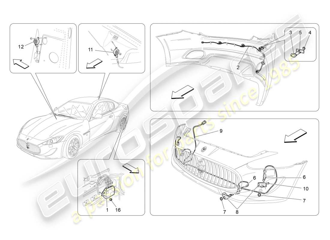 maserati granturismo s (2017) diagrama de piezas de los sensores de estacionamiento