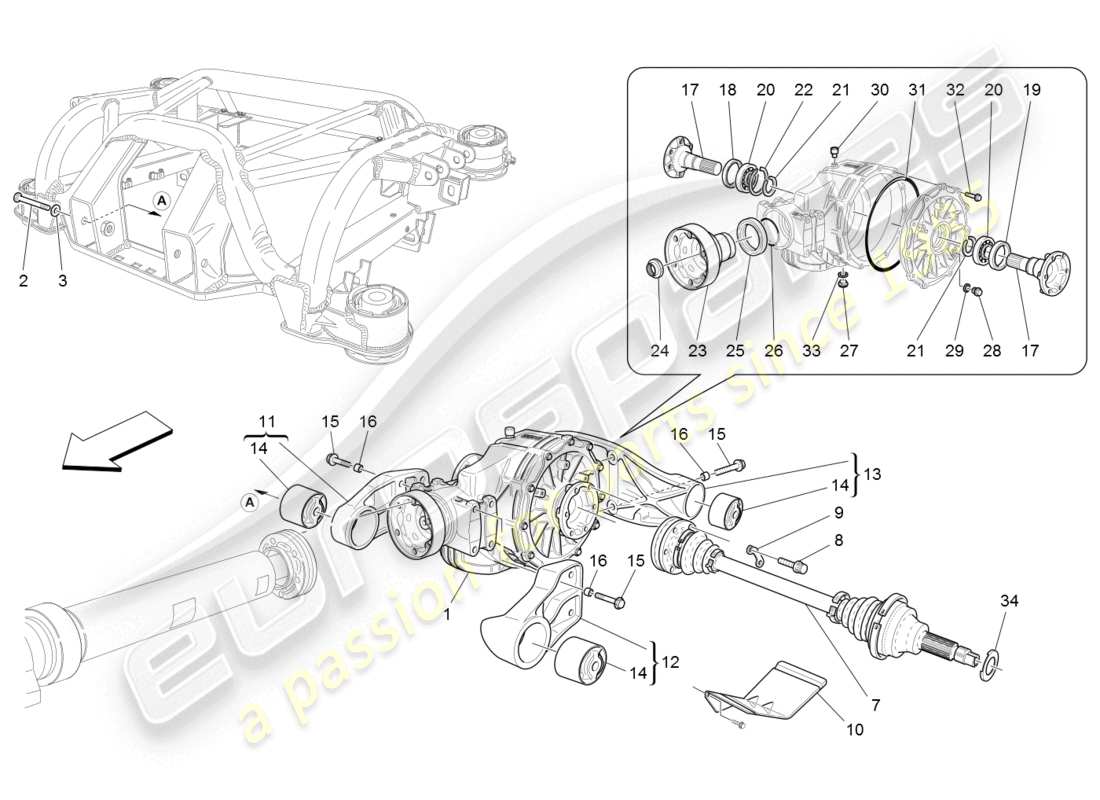 maserati granturismo (2008) ejes diferencial y eje trasero diagrama de piezas