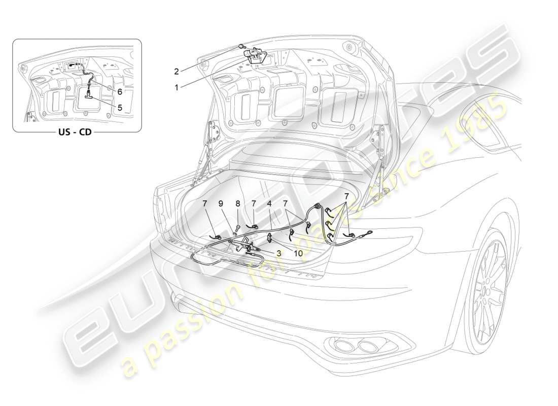 maserati granturismo s (2013) diagrama de piezas de control de apertura de la tapa trasera