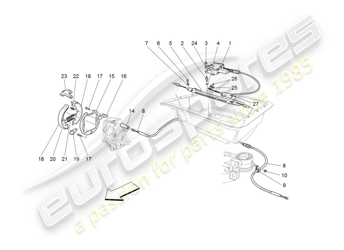 maserati granturismo (2008) diagrama de piezas del freno de estacionamiento