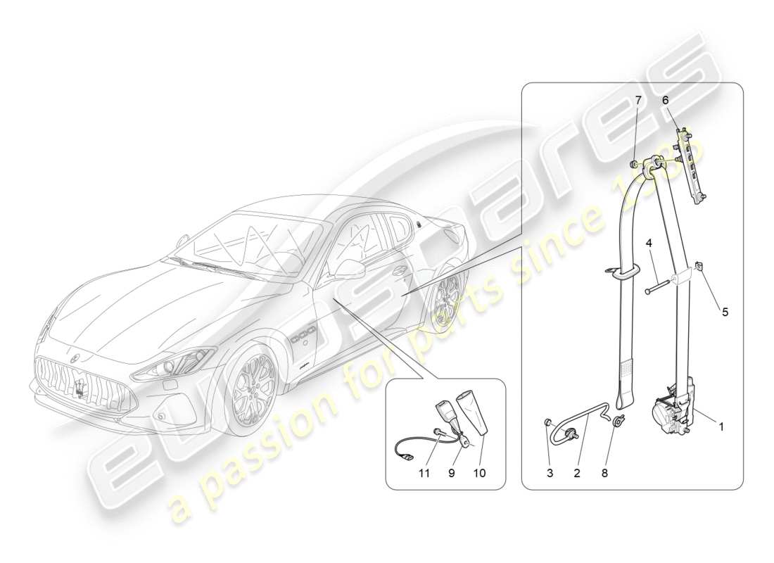 maserati granturismo s (2020) diagrama de piezas de los cinturones de seguridad delanteros