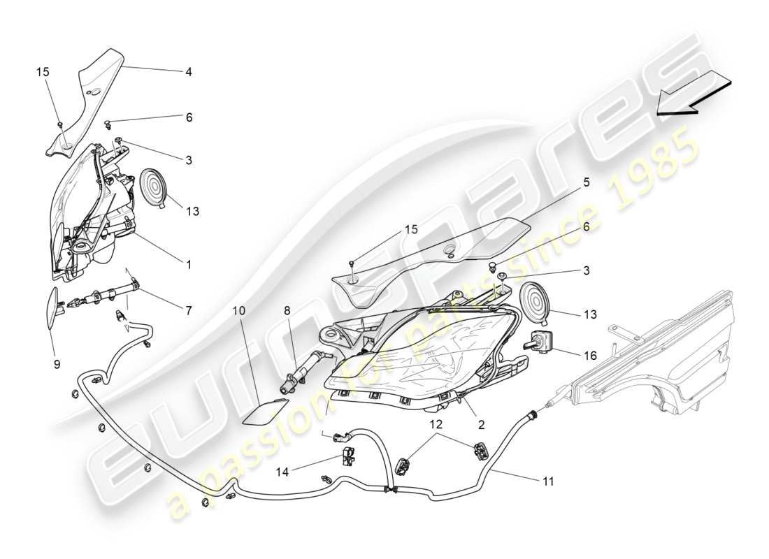 maserati qtp 3.0 tds v6 275hp (2015) diagrama de piezas de los grupos de faros