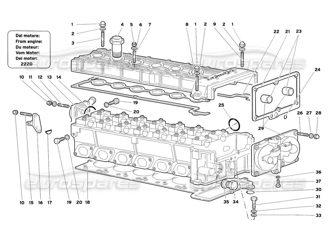 un diagrama de piezas del catálogo de piezas lamborghini diablo sv (1999)