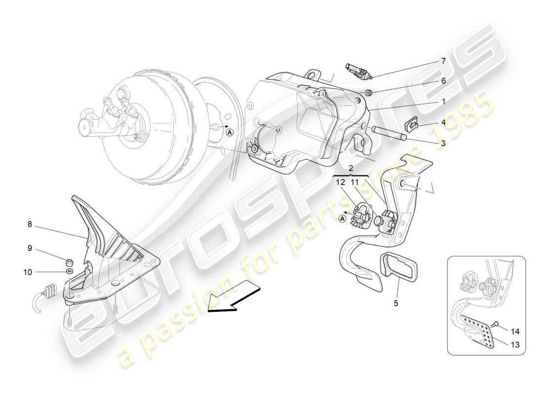 maserati granturismo s (2017) diagrama de piezas completo de la unidad de pedalera