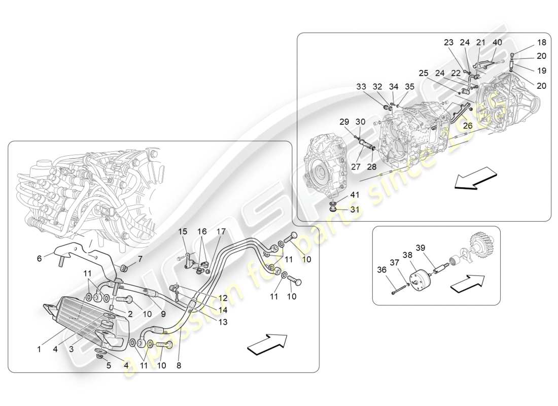 maserati granturismo (2010) diagrama de piezas de lubricación y refrigeración del aceite de la caja de cambios