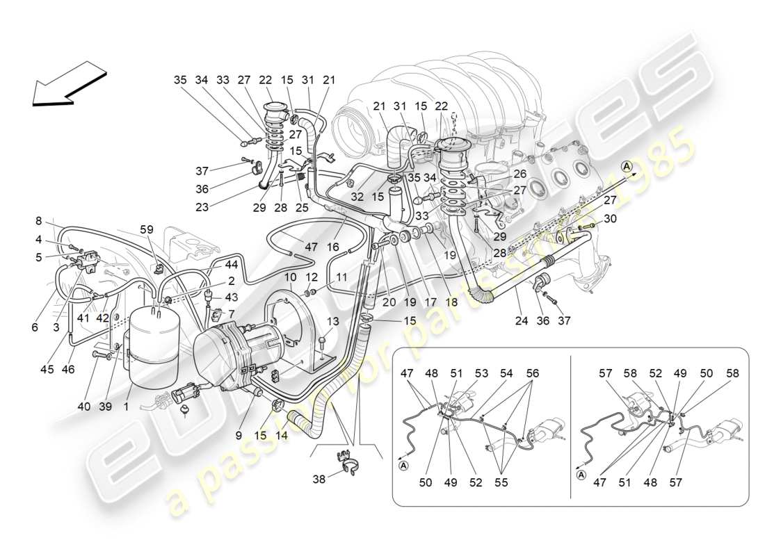 maserati granturismo (2009) diagrama de piezas del sistema de aire adicional