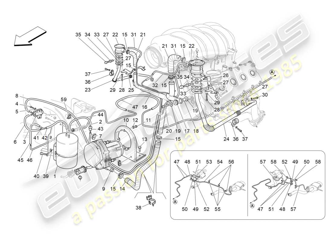 maserati granturismo (2009) sistema de aire adicional diagrama de piezas