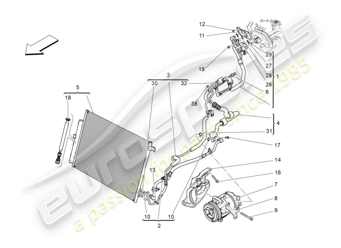 maserati qtp 3.0 tds v6 275hp (2015) unidad de a/c: dispositivos del compartimiento del motor diagrama de piezas