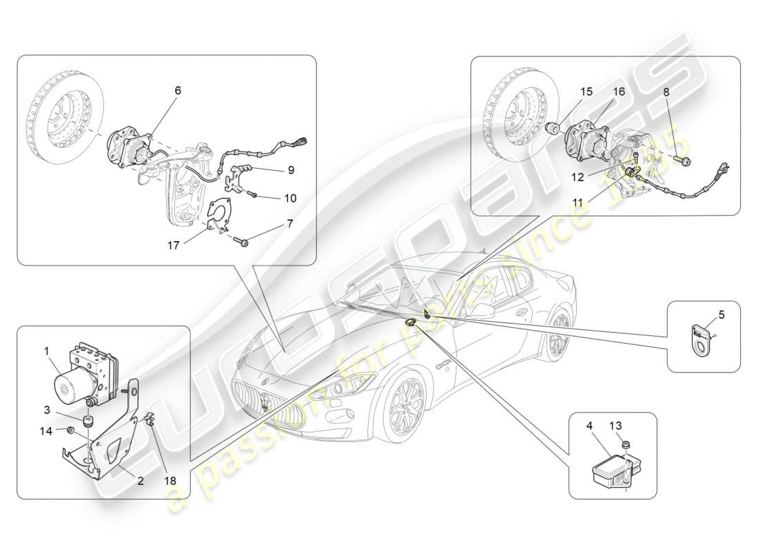 maserati granturismo (2016) sistemas de control de frenado diagrama de piezas