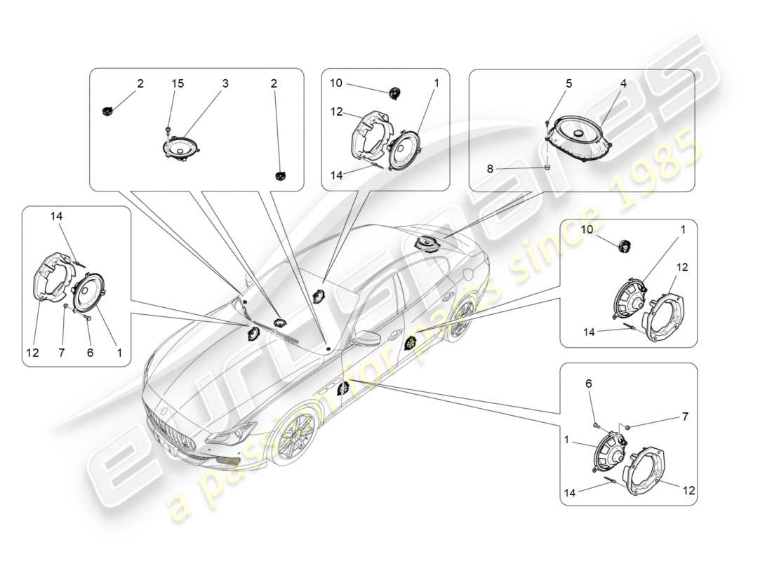 maserati qtp 3.0 bt v6 410hp (2014) diagrama de piezas del sistema de difusión de sonido