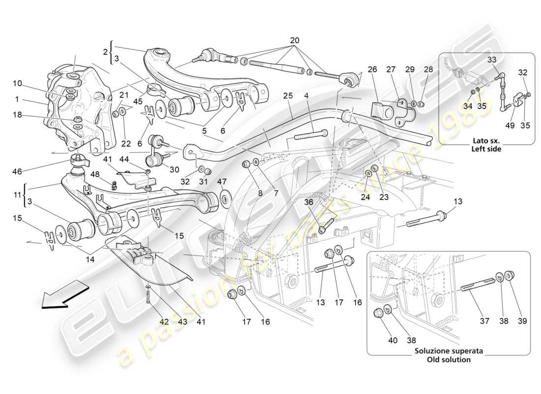 maserati granturismo s (2013) diagrama de piezas de la suspensión trasera