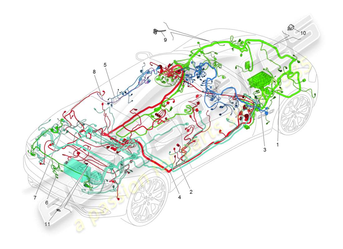 maserati granturismo (2008) diagrama de piezas de cableado principal