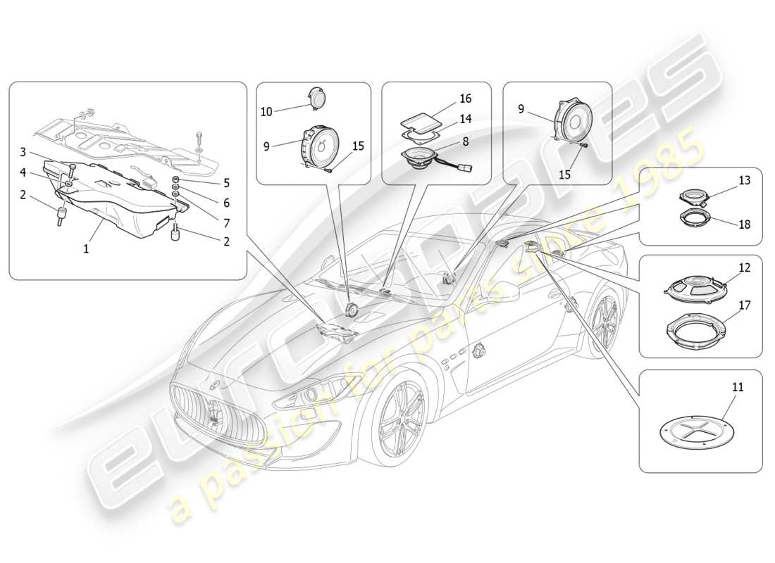 maserati qtp 3.0 tds v6 275hp (2015) diagrama de piezas del sistema de difusión de sonido
