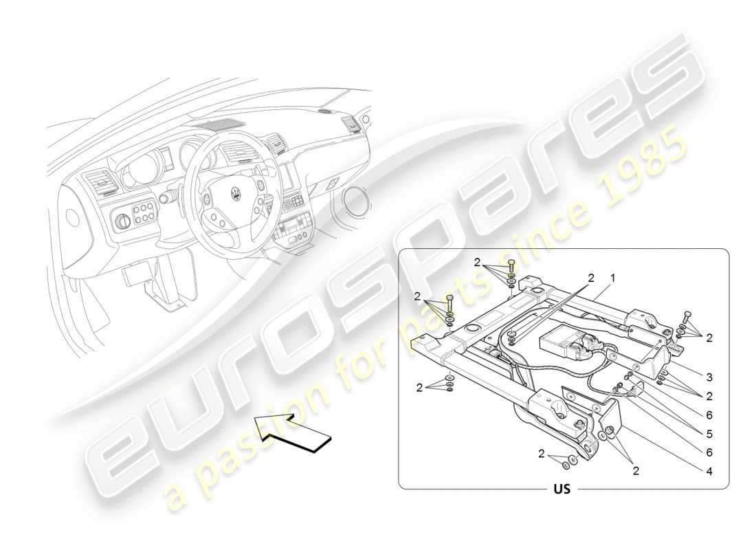 maserati granturismo (2008) diagrama de piezas de desactivación del airbag del pasajero