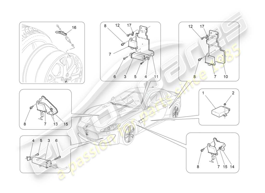 maserati qtp 3.0 tds v6 275hp (2015) diagrama de piezas del sistema de control de presión de neumáticos