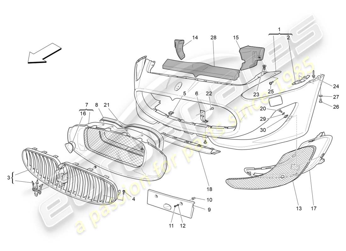 maserati granturismo s (2017) diagrama de piezas del parachoques delantero