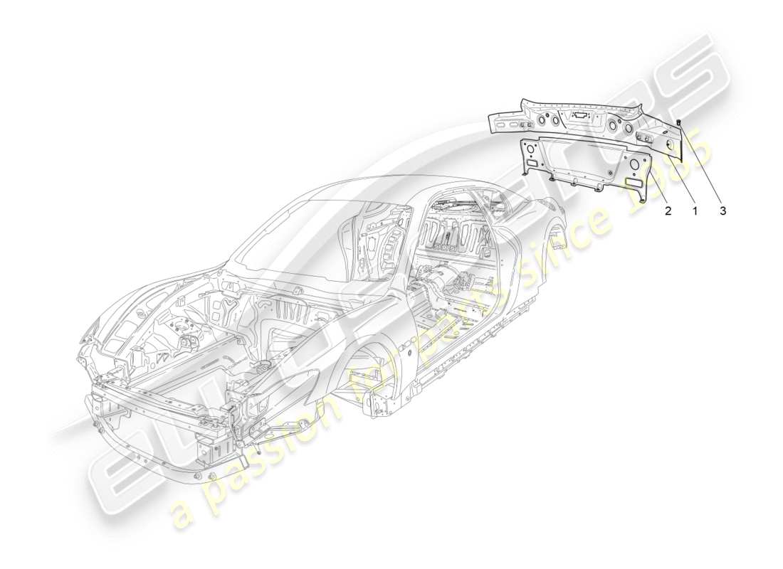 maserati granturismo s (2017) diagrama de piezas de la carrocería y los paneles exteriores traseros