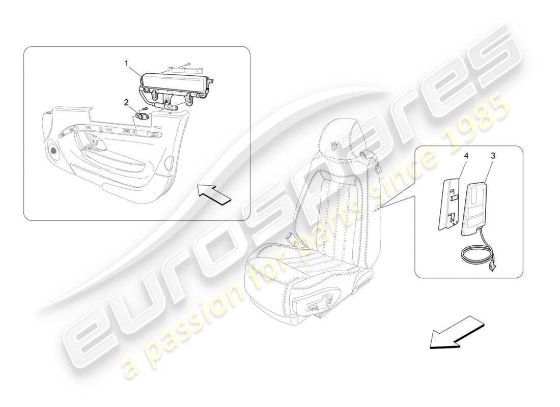 maserati granturismo (2010) diagrama de piezas del sistema de bolsas laterales delanteras