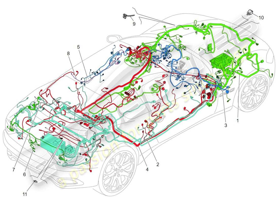 maserati granturismo (2009) diagrama de piezas de cableado principal