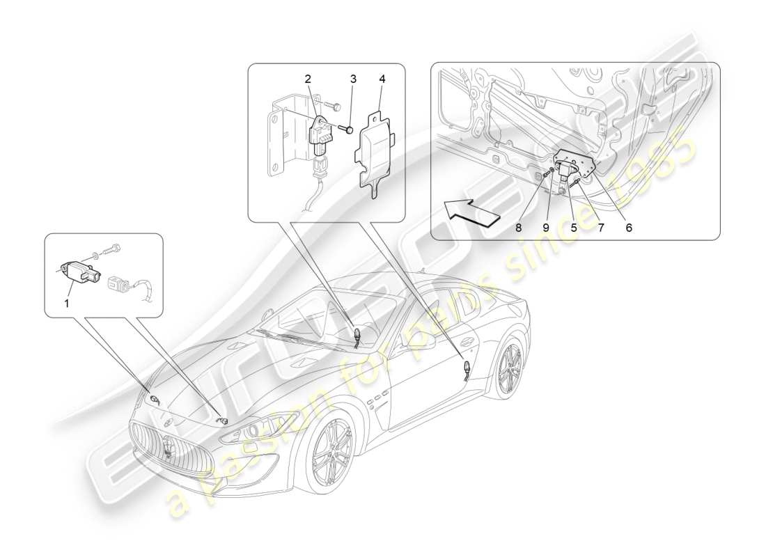 maserati qtp 3.0 tds v6 275hp (2015) diagrama de piezas de los sensores de colisión