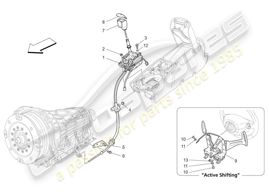 maserati granturismo (2009) controles del conductor para el diagrama de piezas de la caja de cambios automática