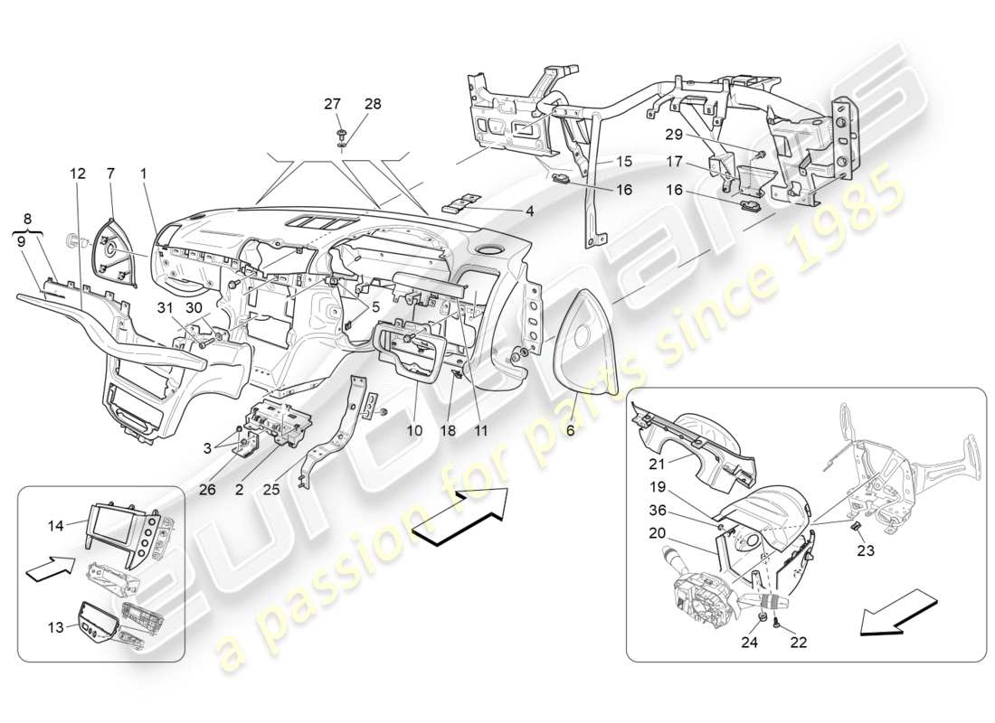 maserati granturismo s (2016) diagrama de piezas de la unidad del tablero