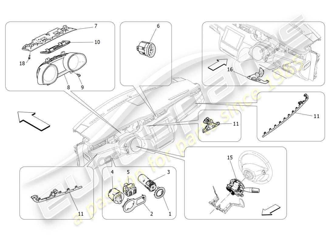 maserati qtp 3.0 bt v6 410hp (2014) diagrama de piezas de los dispositivos del tablero