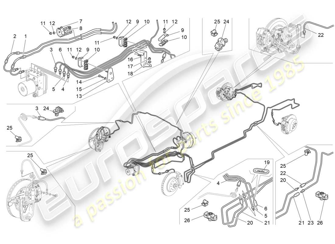 maserati granturismo (2010) diagrama de partes de líneas