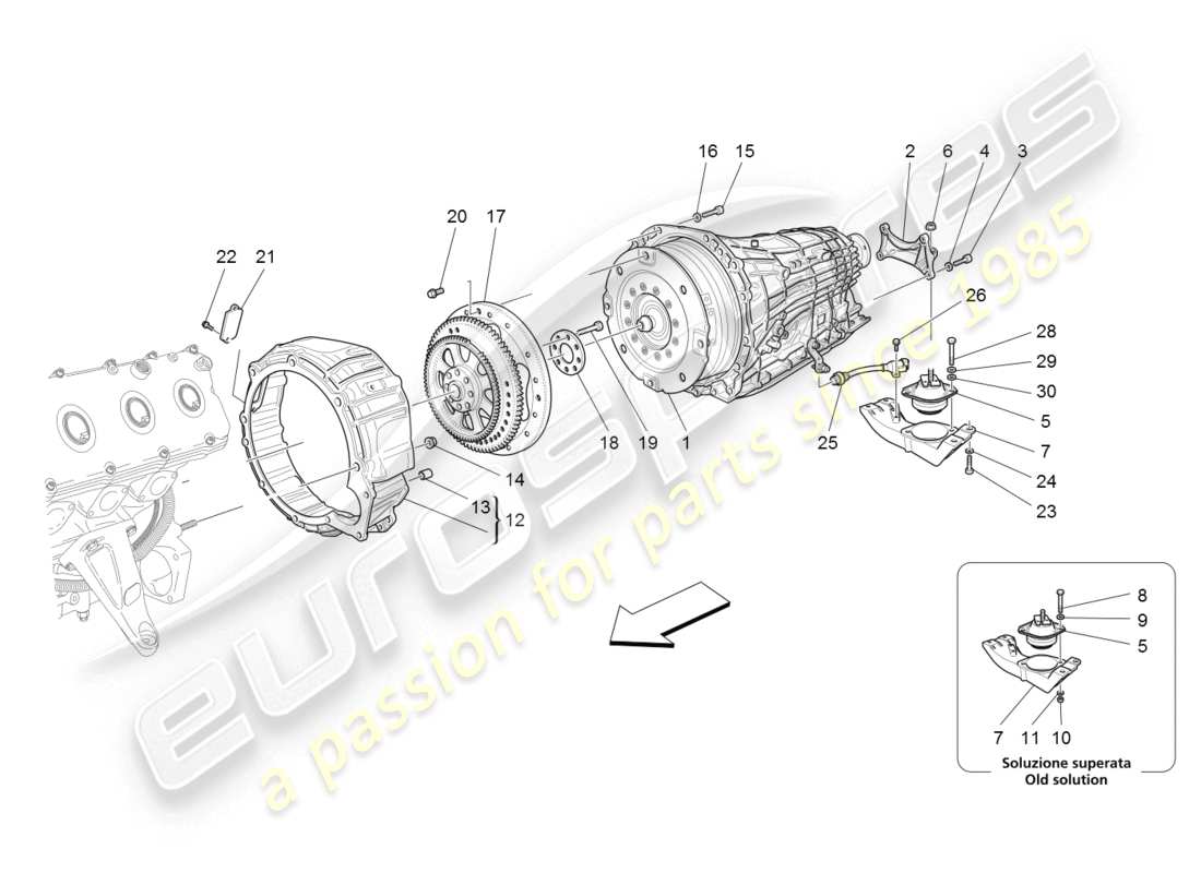 maserati granturismo (2008) diagrama de piezas de las carcasas de la caja de cambios