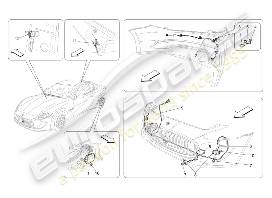 maserati granturismo s (2015) diagrama de piezas de los sensores de estacionamiento