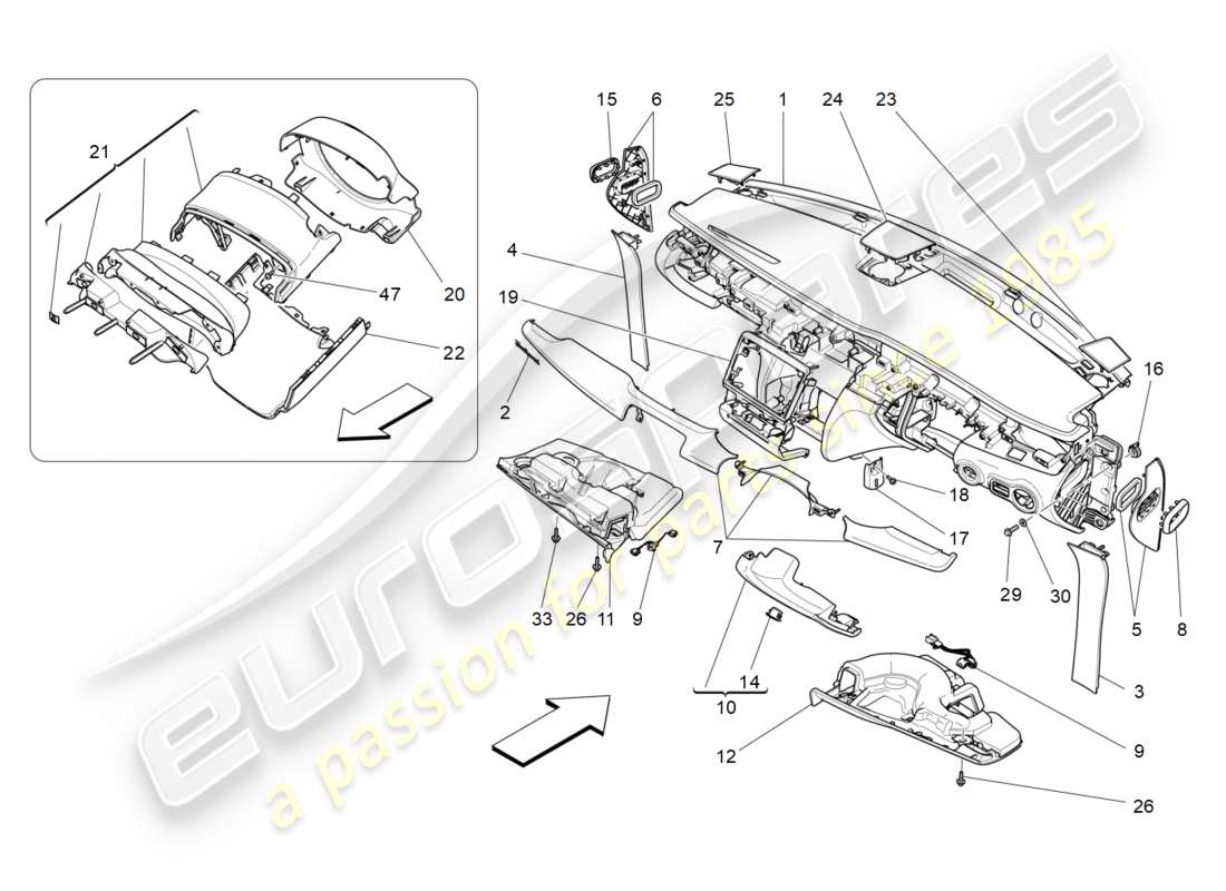 maserati qtp 3.0 bt v6 410hp (2014) diagrama de piezas de la unidad del tablero