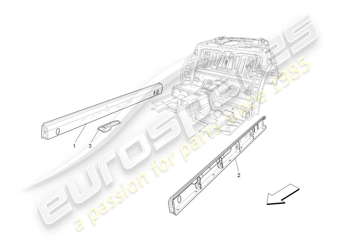 maserati granturismo (2008) diagrama de piezas de marcos estructurales centrales y paneles laminares