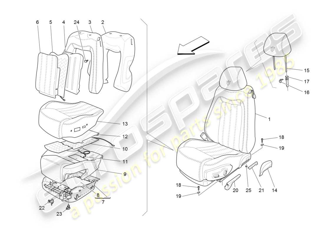 maserati granturismo (2008) front seats: trim panels diagrama de piezas