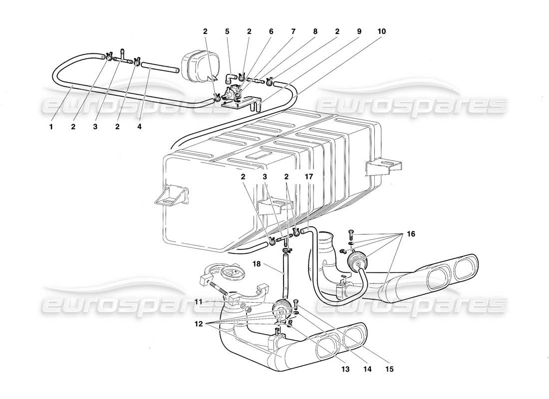 lamborghini diablo sv (1997) diagrama de piezas del sistema de escape