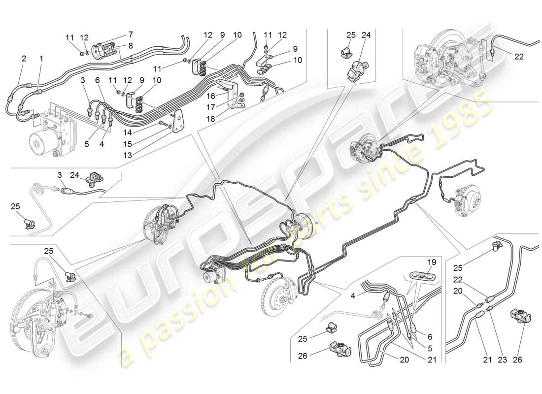 maserati granturismo (2008) diagrama de partes de líneas