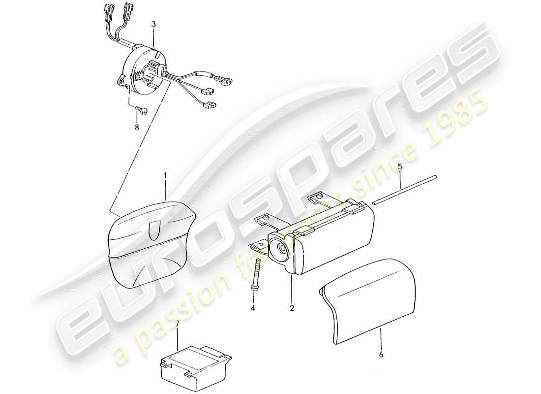 porsche 2001 (996 turbo / gt2) diagrama de piezas del airbag