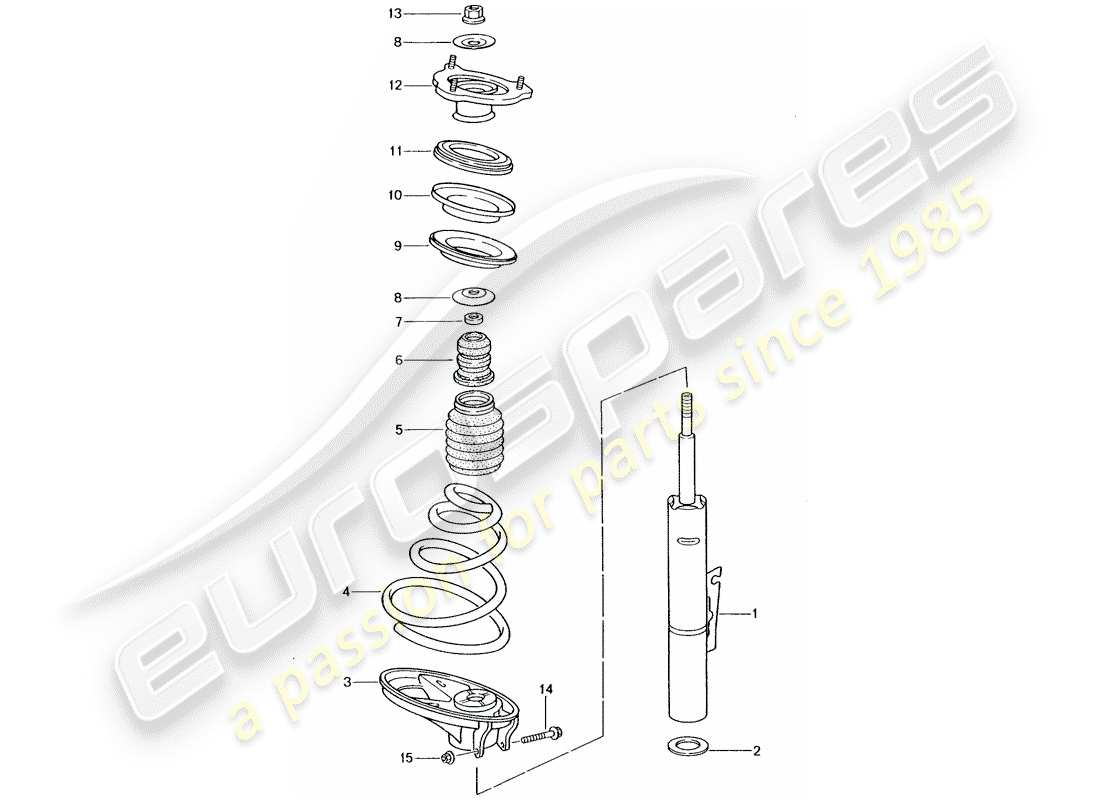 porsche 996 t/gt2 (2004) suspensión - puntal del amortiguador diagrama de piezas