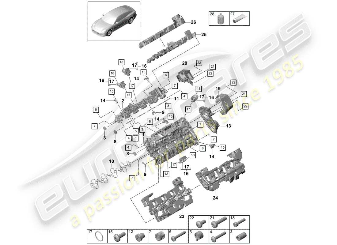 porsche 2018 (panamera 971-1) cubierta de tapa de cilindro diagrama de piezas