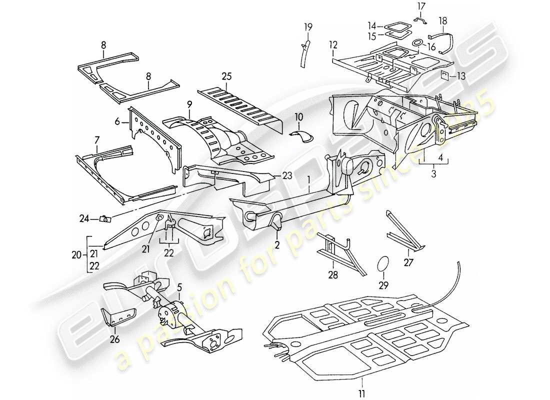 porsche 1956 (356/356a) diagrama de piezas del marco